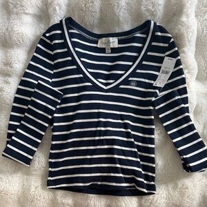 PacSun Navy & White Striped V-Neck Long Sleeve Top